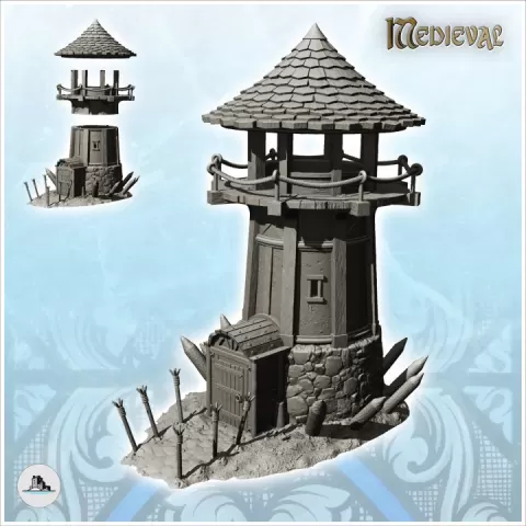 Watchtower with walkway and access door (5) - DnD Wargaming Medieval War of the Rose Saga by Hartolia Miniatures