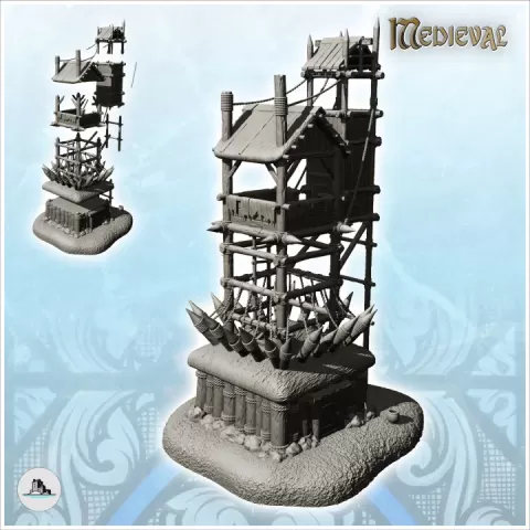 Wooden outpost with two adjoining towers with thatched or wooden roof (8) - DnD Wargaming Medieval War of the Rose Saga by Hartolia Miniatures