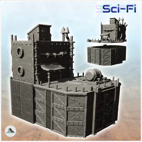 Fortified steel barracks with tank and roof access door (5) - Future Sci-Fi SF Post apocalyptic Tabletop Scifi by Hartolia Miniatures