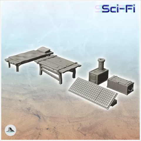 Set of post-apocalyptic metal furnitures (2) - Future Sci-Fi SF Post apocalyptic Tabletop Scifi by Hartolia Miniatures