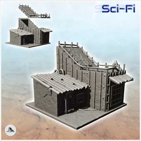 Futuristic sheet metal dwelling with armored door and sloping roof (3) - Future Sci-Fi SF Post apocalyptic Tabletop Scifi by Hartolia Miniatures