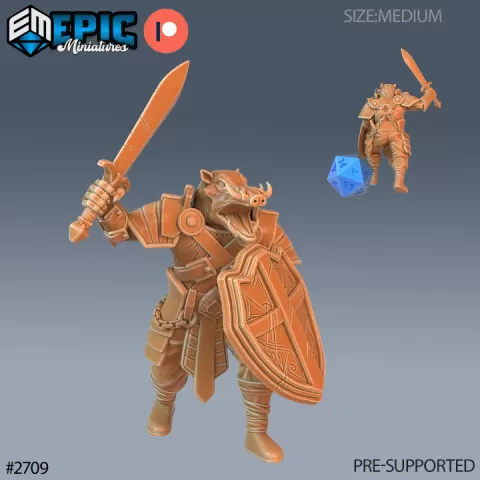Warthog Folk Tribe Knight / Tusked Humanoid / Bulky Boar Warrior / Pigfolk / Wild Animal Encounter by Epic-Miniatures