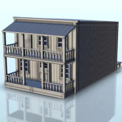 Wild West house with balcony 2 - Six Gun Sound Desperado Old Chronicles Gunfight Gutshot Blackwater Gulch by Hartolia Miniatures