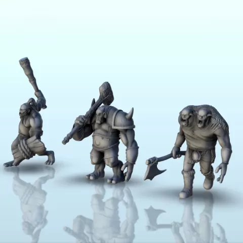 Set of 3 trolls (+ pre-supported version) (15) - Darkness Chaos Medieval Zombie Fantasy Monster by Hartolia Miniatures