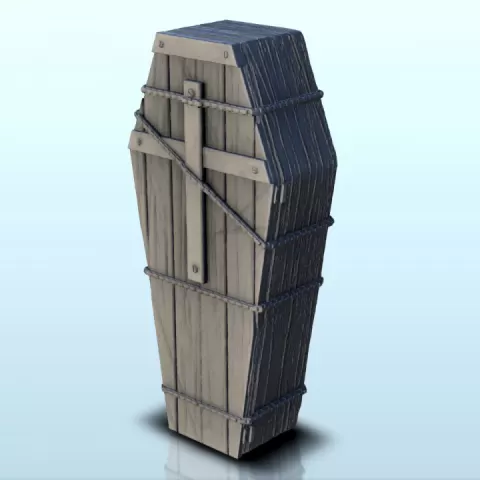 Wooden coffin (+ pre-supported version) (1) - Darkness Chaos Medieval Zombie Fantasy Monster by Hartolia Miniatures