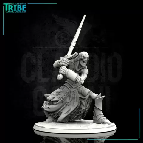 (MK 0003) Male undead zombie skeleton warrior with two hands sword and shield 70mm scale by Claudio Casini Art