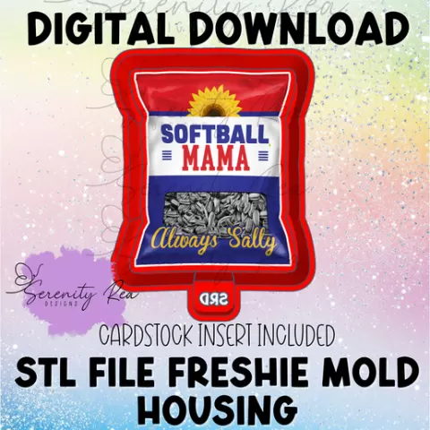 Softball Mama Always Salty Sunflower seeds stl freshie mold housing with Png cardstock insert