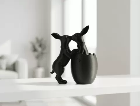 Two Easter Bunnies Kissing - Cute Holiday Sculpture