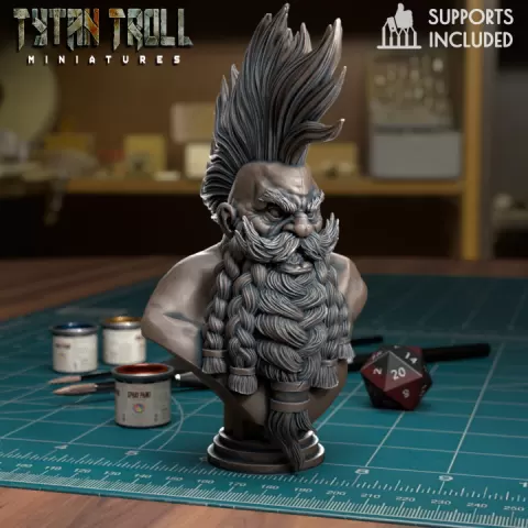 Dwarf Mohawk Bust [Pre-Supported] by TytanTroll Miniatures