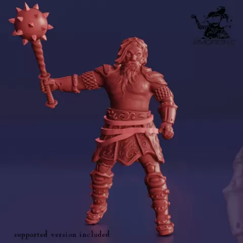 Barbarian Heavy Striker – Medium Male Human (1 inch/25 mm base size, 1.25 inch/32 mm height miniature) by 2moronic miniatures