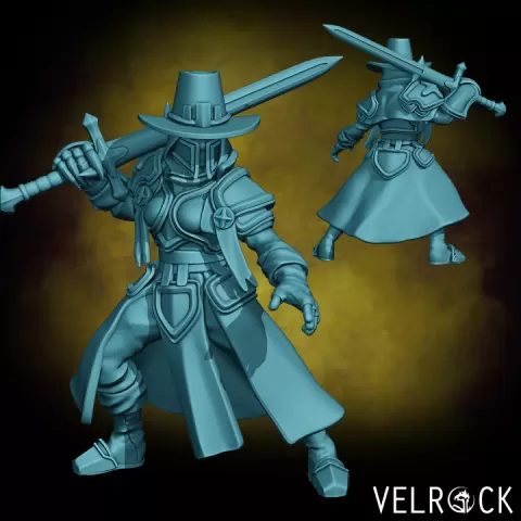 Witch Hunter Cleric with Sword, Hammer or Crossbow (Female) (PRESUPPORTED) by Velrock Art Miniatures