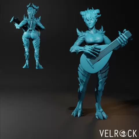 Female Tiefling Bard with Lute (PRESUPPORTED) by Velrock Art Miniatures