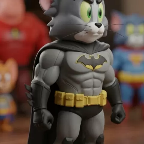 Bat-Cat Dark Knight Statue 33cm Figurine - 9 Parts Muscular Cartoon Superhero Hybrid 3D Print Model