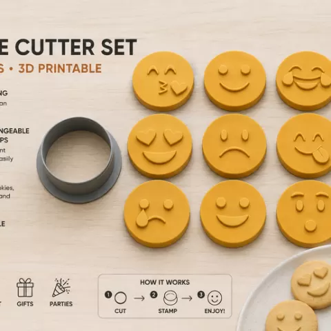 Emoji Cookie Cutter Set – 9 Fun Faces (3D Printable)