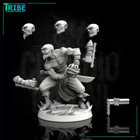 (0002) Male multi-race monk with clubs or energetic chackra explosion by Claudio Casini Art