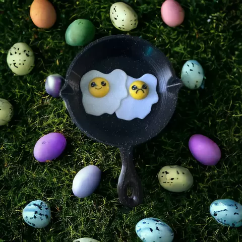 Kawaii Frying Eggs - We are in this together, Kawaii, Chibi, Pan, Frying, Fun, Toy