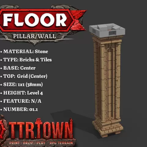 Floor - Wall Pillar - 1x1 - Level 04 - Top (GRID - CENTER) - Base (CENTER) 1.1 - DnD Town Minis by TTR.Town