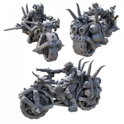 Infernal War Bikes and Foot Soldiers Fantasy Resin Mini by Lex Addams