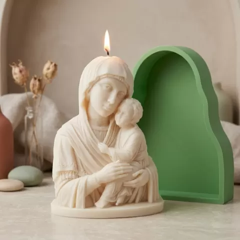 🙏 Virgen María con Niño Jesús Estilo Clásico | Matriz 3D 8cm + Contramolde 3mm | Positivo para Fabricar Moldes de Silicona | Figura Devocional Detallada