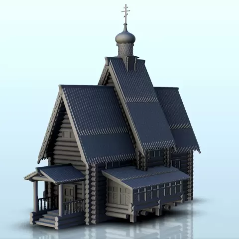 Slavic orthodox wooden church with bell tower (4) - miniatur - Hartolia Miniatures