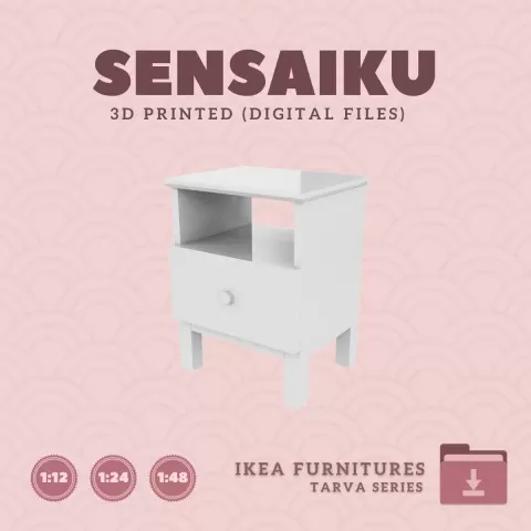 Miniature Replica 01. TARVA Nightstand for Miniature Dollhouse - IKEA - 3D Print Instant Download