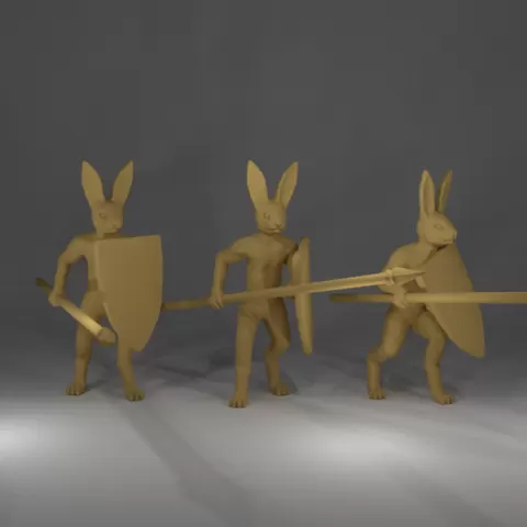Rabbit Miniatures with spear and shield