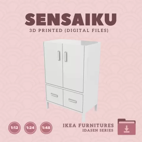 Miniature Replica 13. IDASEN Cabinet with Doors and Drawers for Miniature Dollhouse - IKEA - 3D Prin