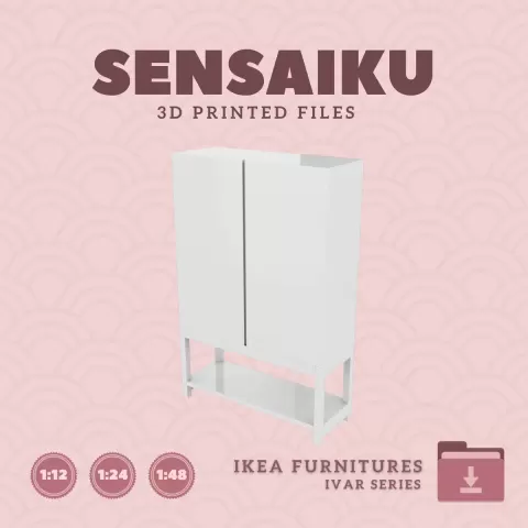 Miniature Replica 22. IVAR Shelving unit V20 with Cabinet for Miniature Dollhouse - IKEA - 3D Print