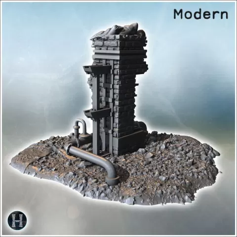 Industrial building ruins with machinery, exposed pipes, and partial brick walls (8) - Modern WW2 WW1 World War Diaroma Wargaming RPG Mini Hobby by Hartolia Miniatures