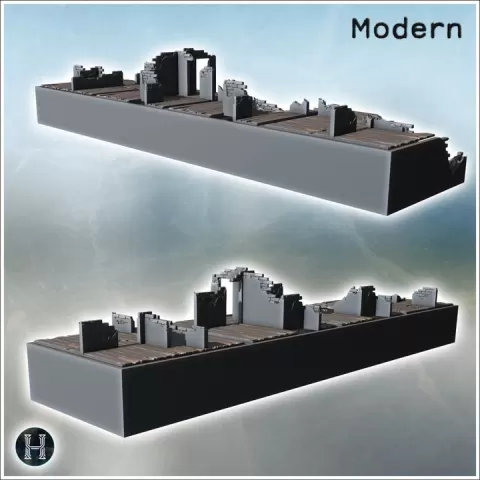 Ruined brick wall with collapsed wooden floor and broken stone foundation (1) - Modern WW2 WW1 World War Diaroma Wargaming RPG Mini Hobby by Hartolia Miniatures