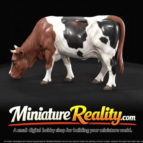 Cow large female cow grazing (1860s) - HO 1:87 Master STL (print at any scale)