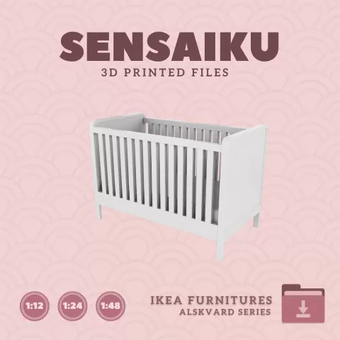 Miniature Replica 01. ALSKVARD Crib V1 for Miniature Dollhouse - IKEA - 3D Print Instant Download