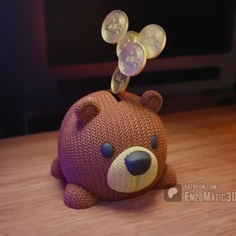 bear piggy bank, money box - print in place, no supports - EnzoMatic 3D