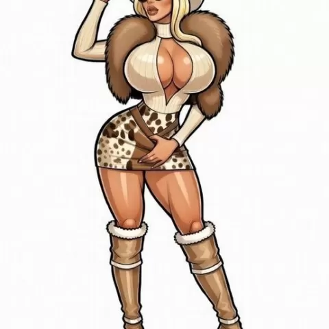 Figura 3D Pin-Up Cowgirl Bimbo Fur Coat Coleccionable Adulto