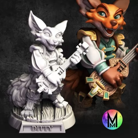 Ditty the Kitsune Bard - Fennik / Kitsune / Fox-Kin Bard ( Fox-Kin / Vulpine / Kitsune Bard ) by Moonlight Minis- Christine Van Patten