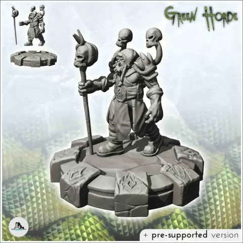 Orc shaman in war dress with skull staff (8) - miniatures wa - Hartolia Miniatures
