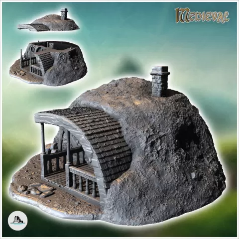 Hobbit house under ground with round door and rounded entrance awning (29) - Medieval Fantasy Magic Feudal Old Archaic Saga 28mm 15mm by Hartolia Miniatures