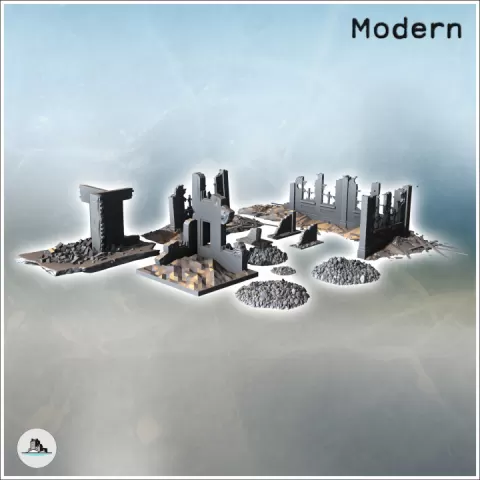 Set of ruins with wall sections, windows, and debris (1) - Modern WW2 WW1 World War Diaroma Wargaming RPG Mini Hobby by Hartolia Miniatures