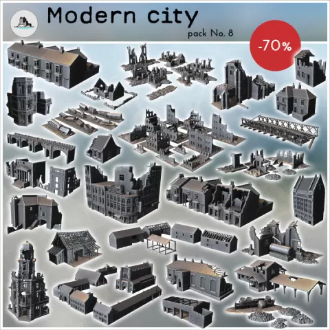 Modern city pack No. 8 - Modern WW2 WW1 World War Diaroma Wargaming RPG Mini Hobby by Hartolia Miniatures