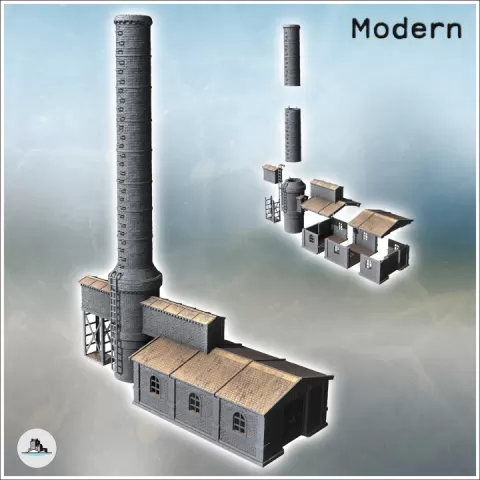 Brick industrial building with large fireplace and access corridor (37) - Modern WW2 WW1 World War Diaroma Wargaming RPG Mini Hobby by Hartolia Miniatures