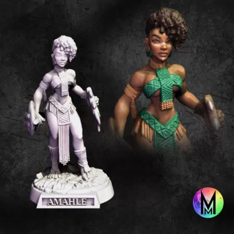 Female Barbarian - Amahle the Barbarian Warrior Woman ( Human Female Barbarian with shield } by Moonlight Minis- Christine Van Patten