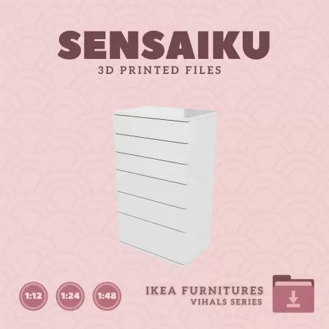 Miniature Replica 17. VIHALS 6 Drawer Dresser V2 for Miniature Dollhouse - IKEA - 3D Print Instant D
