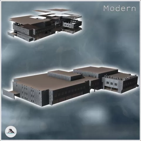 Large Russian Soviet double-storey supermarket with central aisle and flat roof (14) - Modern WW2 WW1 World War Diaroma Wargaming RPG Mini Hobby by Hartolia Miniatures