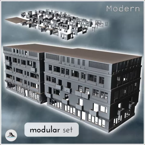 Set of modern modular multi-storey buildings (10) - Modern WW2 WW1 World War Diaroma Wargaming RPG Mini Hobby by Hartolia Miniatures
