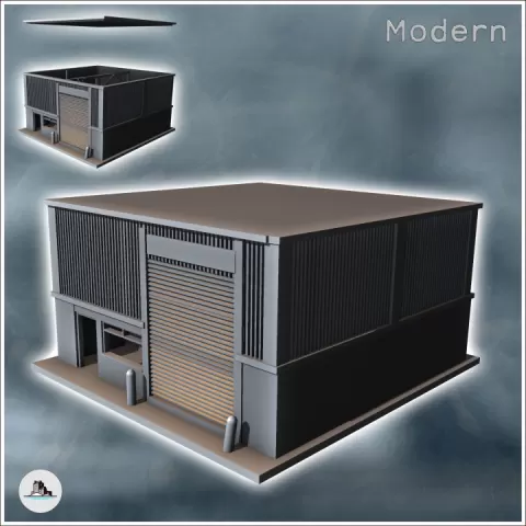 Modern industrial garage with large door and sheet metal walls (8) - Modern WW2 WW1 World War Diaroma Wargaming RPG Mini Hobby by Hartolia Miniatures