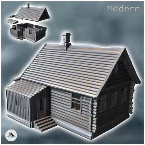 Log house with annex and fireplace (4) - Modern WW2 WW1 World War Diaroma Wargaming RPG Mini Hobby by Hartolia Miniatures