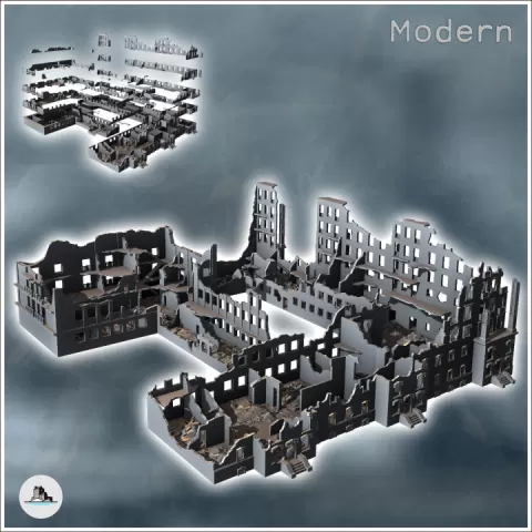 Large set of ruined multi-storey buildings (2) - Modern WW2 WW1 World War Diaroma Wargaming RPG Mini Hobby by Hartolia Miniatures