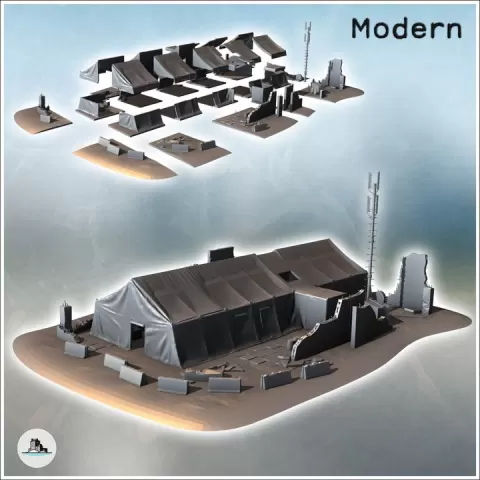 Modern medical tent with antenna and ruined walls (8) by Hartolia Miniatures