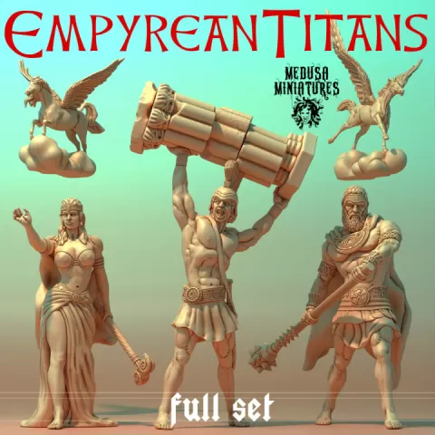Empyrean Titans – Full Mythic Miniature Set with Titans and Pegasi (STL) by Medusa Miniatures