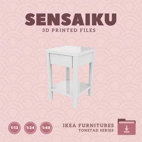 Miniature Replica 15. TONSTAD Nightstand for Miniature Dollhouse - IKEA - 3D Print Instant Download